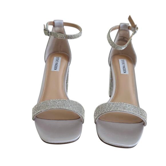 Steve Madden Size 9 Silver Rhinestone Block Heel Ankle Strap Sandals Heels - Picture 2 of 8